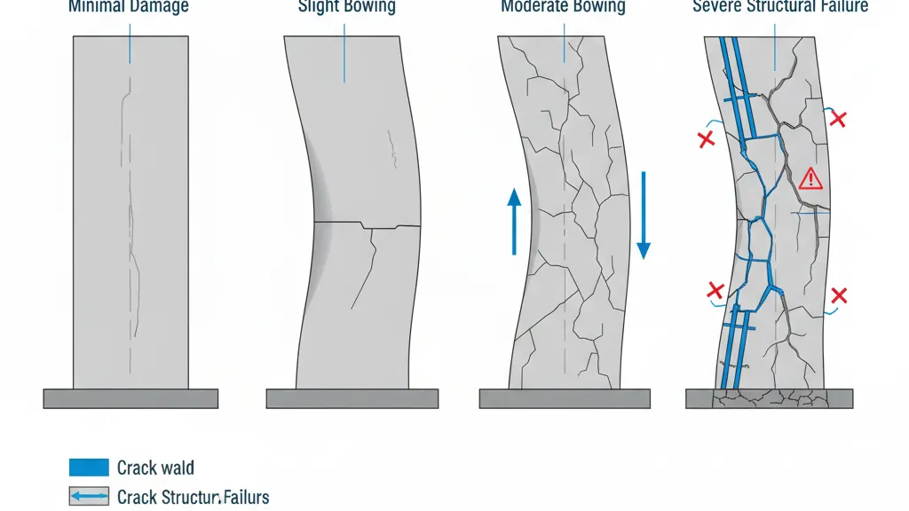 Bowing basement wall severity levels from minor to severe displacement